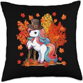 Unicorn Cute Pilgrim Thanksgiving Fall Tree Lover Kid Family Throw Pillow by Unknown