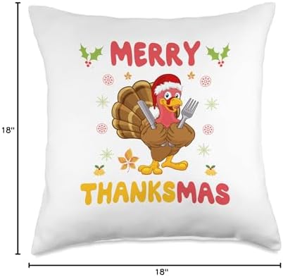 Merry Thanksmas Funny Turkey Santa Christmas Thanksgiving Throw Pillow - Image 4