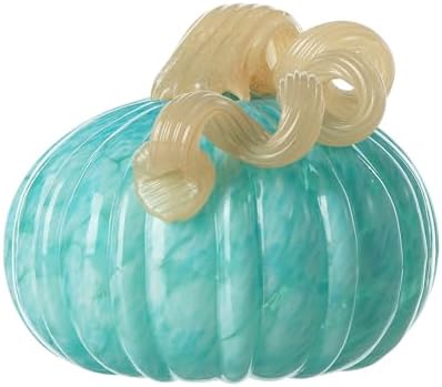 Glitzhome Fall Glass Pumpkin Decor Hand Blown Glass Pumpkin Table Top Home Decor for Fall Harvest & Thanksgiving Decorating, 5" H, Turquoise