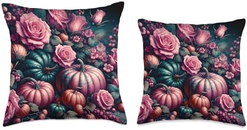 Vintage Pink Flowers Pumpkin Autumn Thanksgiving Girl Women Throw Pillow - Image 3