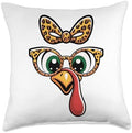 Thanksgiving Turkey Face Leopard Bow Glasses Women Girls Throw Pillow by Unknown