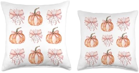 Coquette Bows Spider Pumpkin Thanksgiving Fall soft girl Throw Pillow - Image 3