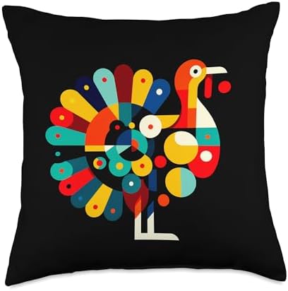 Geometric Minimalism Illustration Turkey Thanksgiving Bird Throw Pillow by Unknown