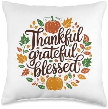 Thankful Grateful Blessed, Friendsgiving Thanksgiving Throw Pillow by HadleyDesigns