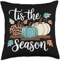 Tis the Season Thanksgiving Halloween Funny Leopard Pumpkin Throw Pillow by Unknown