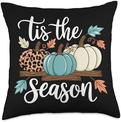 Tis the Season Thanksgiving Halloween Funny Leopard Pumpkin Throw Pillow by Unknown