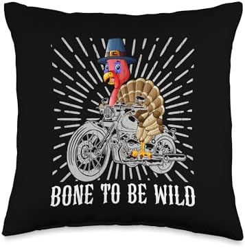 Turkey Riding Motorcycle Thanksgiving Day Rider Biker Throw Pillow by Unknown