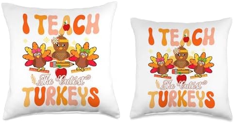 Family Happy Hallothanksmas Thanksgiving Christmas I Teach The Cutest Turkeys Teacher Thanksgiving Fall Season Throw Pillow, 16x16, Multicolor - Image 3