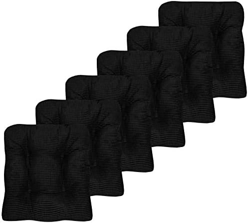Sweet Home Collection Chair Cushion Crushed Memory Foam Pads Premium Slip Non Skid Microdot Rubber Back Tufted 16" x 16" x 3.25" Thick Seat Cover, 6 Pack, Black by SweetHomeCollection