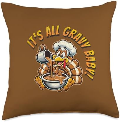 Funny Thanksgiving Turkey All Gravy Baby Cartoon Turkey Throw Pillow by Unknown