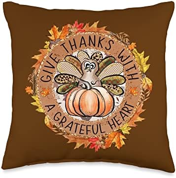 Give Thanks with a Grateful Heart Happy Thanksgiving Fall Throw Pillow by Unknown