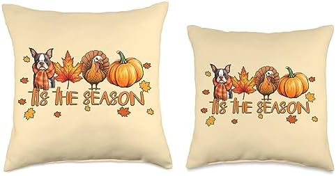 Tis The Season Boston Terrier Dog Fall Thanksgiving Throw Pillow - Image 3