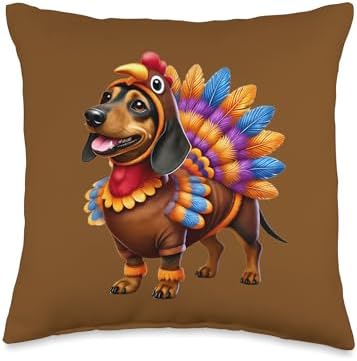 Dachshund Turkey Funny Thanksgiving Animal Dog Pet Canine Throw Pillow by Unknown
