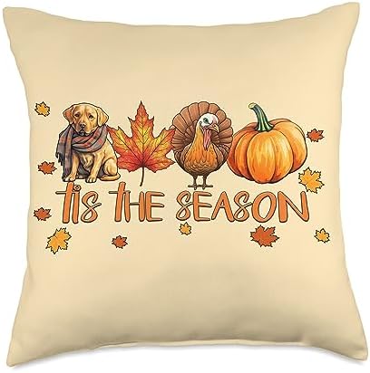 Tis The Season Labrador Dog Fall Thanksgiving Throw Pillow by Unknown