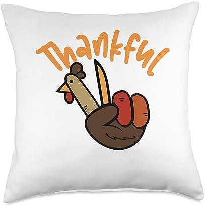 thanksgiving Peace Hand Sign Thankful Turkey Throw Pillow, 18x18, Multicolor by Unknown