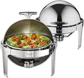 VEVOR Roll Top Chafing Dish Buffet Set, 6 Qt 2 Pack, Stainless Steel Chafer with 2 Full Size Pans, Round Catering Warmer Server with Lid Water Pan Stand Fuel Holder, for at Least 5 People Each by VEVOR
