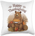 Happy Thanksgiving Bear Throw Pillow by Unknown