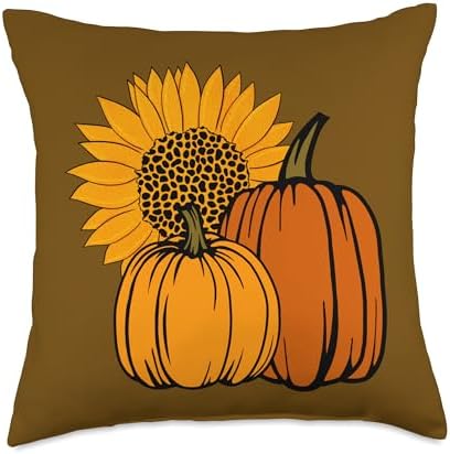 Leopard Sunflower Pumpkin Patch Fall Autumn Thanksgiving Sun Throw Pillow by Unknown
