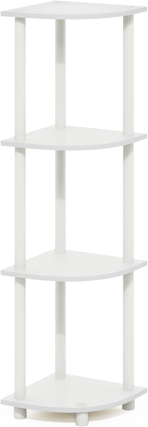 Furinno Turn-N-Tube Toolless Assembly 4-Tier Corner Shelf, White Corner Book Shelf, Open Shelves Bookshelf, for Organization and Storage, Living Room, Home Office, Bedroom, Plain White