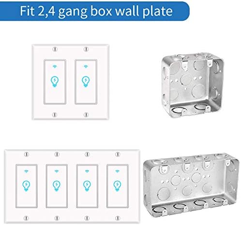 Smart Light Switch, Alexa Smart Double Switch, Smart Light Switch 2 Gang with Timing Schedule and Remote Control, Neutral Wire Needed, Compatible with Alexa and Google Home, Single Pole (4Pack)