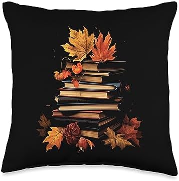 Book Stack Autumn Leaves Autumn Season Thanksgiving Reading Throw Pillow by Unknown