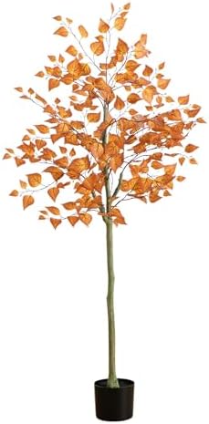Nearly Natural 5ft Autumn Birch Leaf Artificial Fall Tree in Black Pot by NearlyNatural