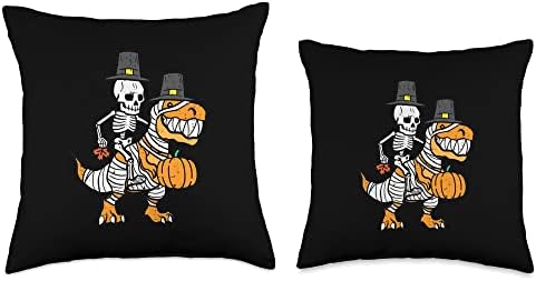 Thanksgiving Skeleton On Trex Dino Fall Boys Kids Toddlers Throw Pillow - Image 3