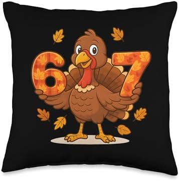 Funny Number 67 Thanksgiving Turkey Six Seven Meme Boys Throw Pillow by Unknown