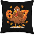 Funny Number 67 Thanksgiving Turkey Six Seven Meme Boys Throw Pillow by Unknown