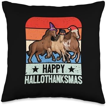 Thanksgiving Outfit Thankful Turkey Kids Women Men Horse Halloween Thanksgiving Christmas Happy Hallothanksmas Throw Pillow, 16x16, Multicolor by Unknown
