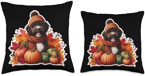 Autumn Fall Spanish Water Dog Owner Thanksgiving Mom Dad Throw Pillow - Image 3