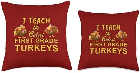Teacher Thanksgiving First Grade Turkey Throw Pillow, 18x18, Multicolor - Image 3