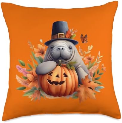 Thanksgiving Manatee - Spend The Holidays with a Sea Cow Throw Pillow by Unknown