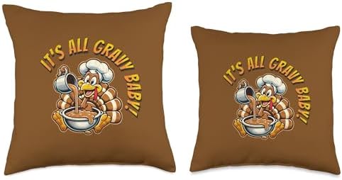 Funny Thanksgiving Turkey All Gravy Baby Cartoon Turkey Throw Pillow - Image 3
