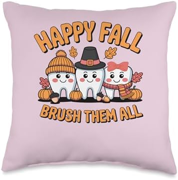 Happy Fall Brush Them All Funny Dental Thanksgiving Throw Pillow by Unknown