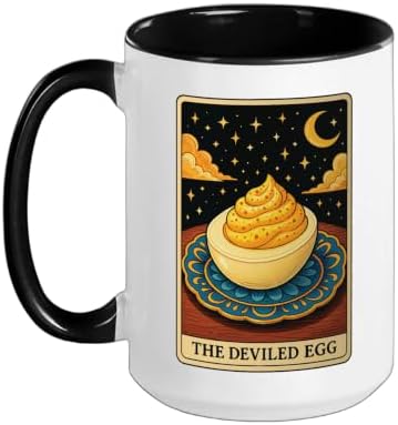 The Deviled Egg Tarot Card Ceramic Mug, Black/White, 15oz by Unknown