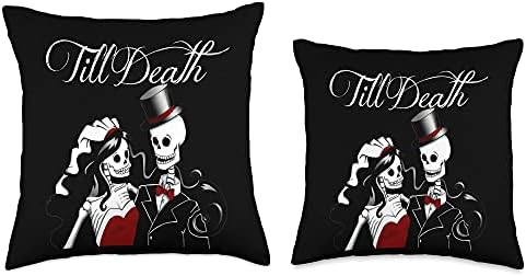 Halloween Wedding Gothic Bride Groom Skeleton Till Death Throw Pillow