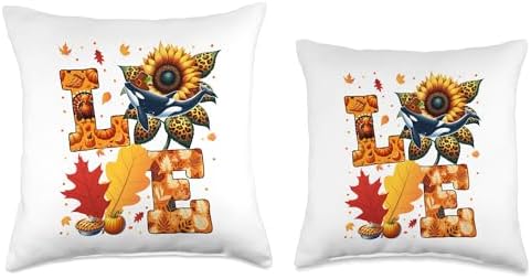LOVE Thanksgiving Orca Fall Leaves Sunflower Sea Animals Throw Pillow - Image 3