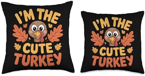 Thanksgiving Im The Cute Turkey Fall Feast Boys Girls Family Throw Pillow - Image 3