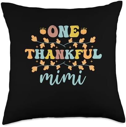 Retro Groovy Thanksgiving Friendsgiving Women Groovy Retro One Thankful Mimi Thanksgiving Fall Throw Pillow, 18x18, Multicolor by Unknown