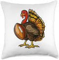 Funny Turkey Football Thanksgiving Food Sports Family Thanks Throw Pillow by Unknown