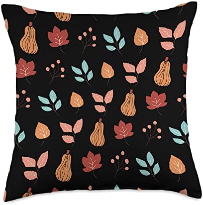 Cute Fall Thanksgiving Brown Leaves Autumn Botanical Pumpkin Throw Pillow by Unknown
