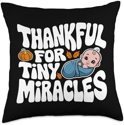 Thankful For Tiny Miracles, Family Kids Thanksgiving Throw Pillow by HadleyDesigns
