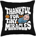 Thankful For Tiny Miracles, Family Kids Thanksgiving Throw Pillow by HadleyDesigns