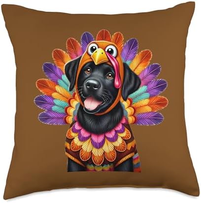 Black Lab Turkey Funny Thanksgiving Animal Dog Canine Pet Throw Pillow by Unknown