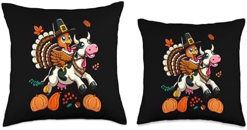 Thanksgiving Turkey Riding Cow Costume Kids Toddlers Throw Pillow - Image 3