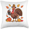 Hair Stylist Job Thanksgiving Turkey Fall Leaves Pumpkins Throw Pillow by Unknown