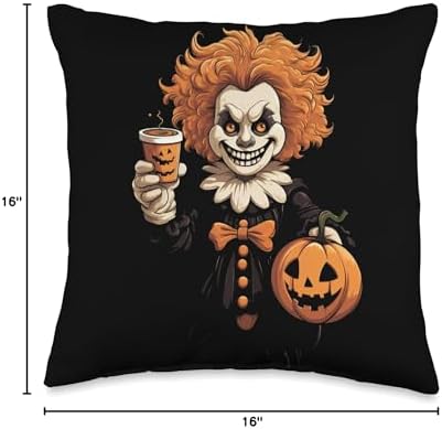Clown Pumpkin Spice Latte Autumn Thanksgiving Halloween Throw Pillow - Image 4