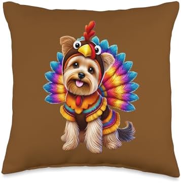 Yorkshire Terrier Turkey Funny Thanksgiving Animal Dog Pet Throw Pillow by Unknown