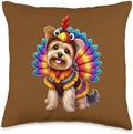 Yorkshire Terrier Turkey Funny Thanksgiving Animal Dog Pet Throw Pillow by Unknown